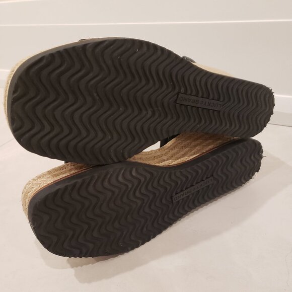 Lucky Brand Carolie Espadrille Wedge Sandal in Black and Beige Size 8 - Picture 7 of 9